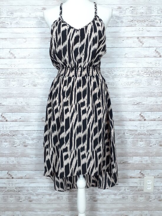 charlie jade Dresses & Skirts - Charlie Jade Dress M Braided Straps High Low Hem Animal Print Elastic Waist 945A